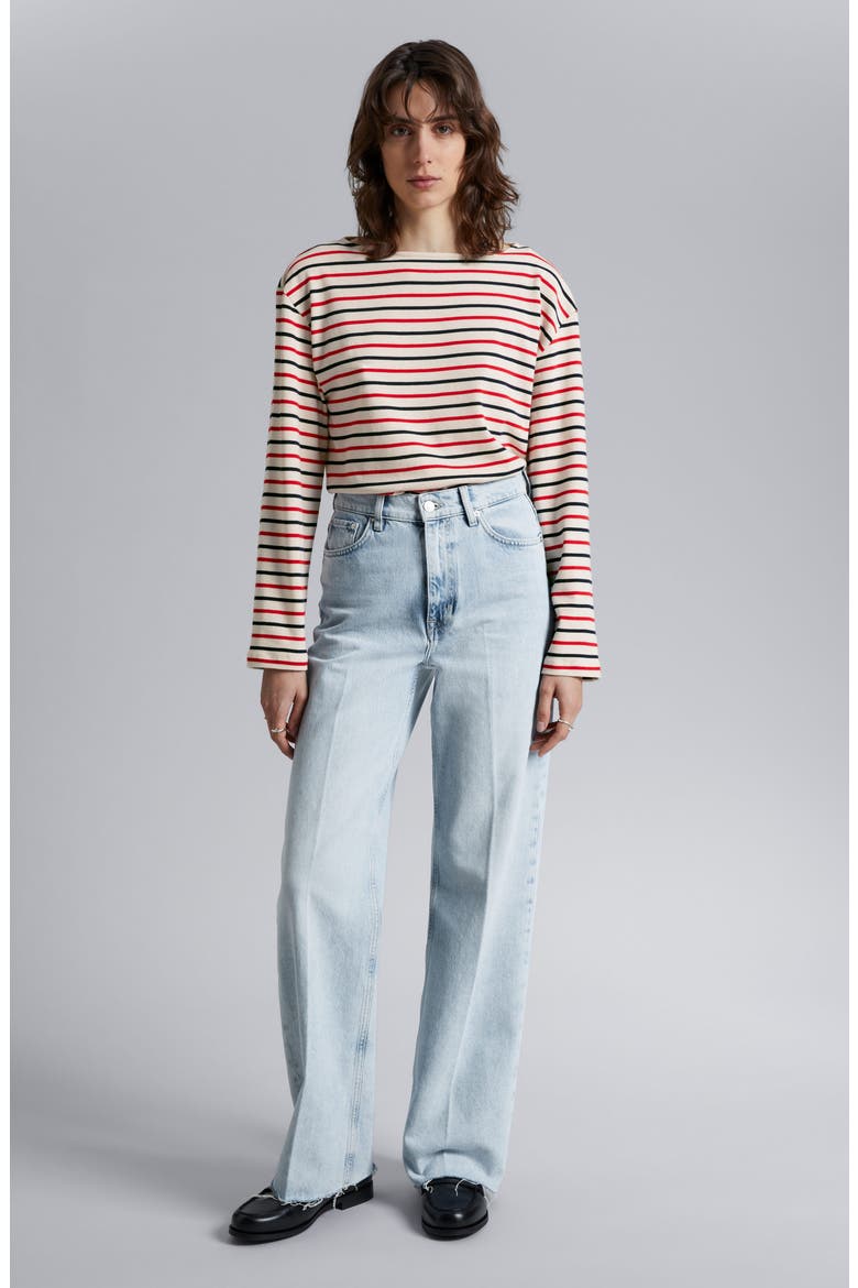 Stripe Long Sleeve Cotton Top, Alternate, color, OFFWHITE/RED/NAVY STRIPE