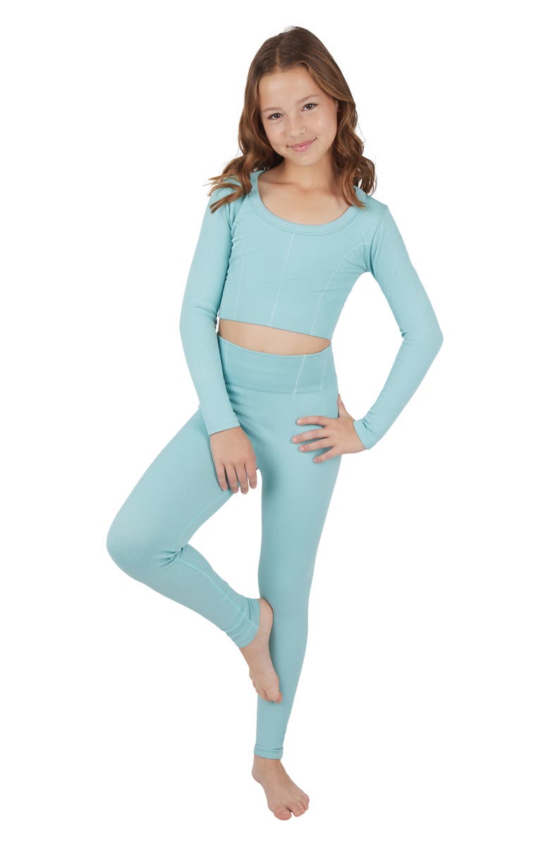 Kids' Ribbed Long Sleeve Crop Top & Leggings Set