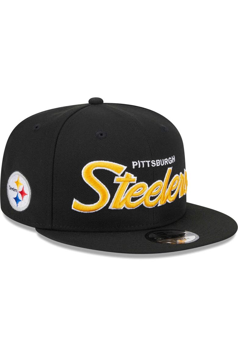 Men's New Era Black Pittsburgh Steelers Main Script 9FIFTY Snapback Hat, Main, color, Black