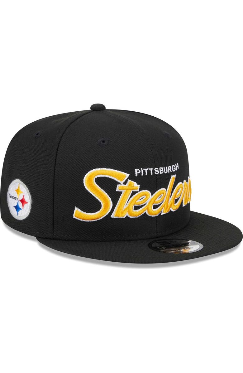 New Era Men's New Era Black Pittsburgh Steelers Main Script 9FIFTY Snapback Hat, Main, color, Black