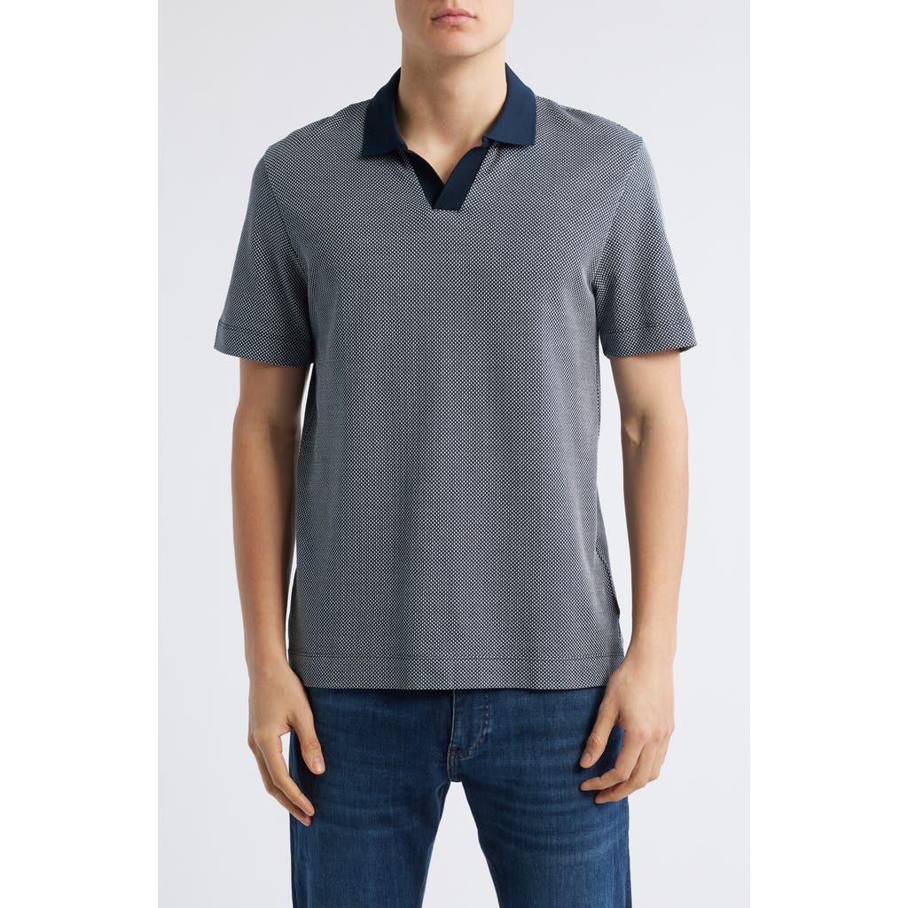 Hugo Boss Dot-pattern Polo Shirt In Cotton And Silk In Dark Blue