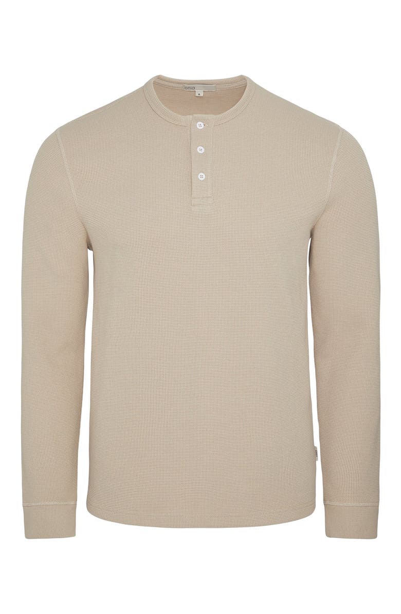Onia Heavyweight Cotton Waffle Henley Sweatshirt, Alternate, color, Sand