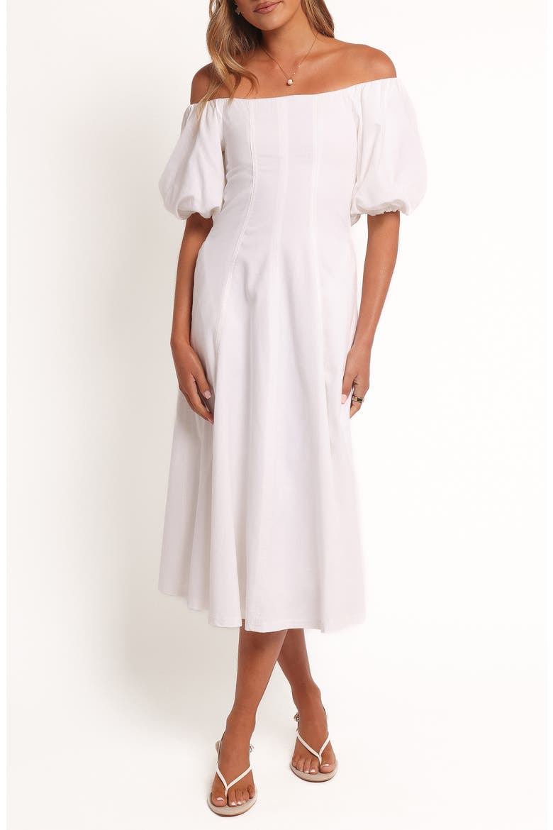 Jensen Off the Shoulder Midi Dress, Main, color, IVORY