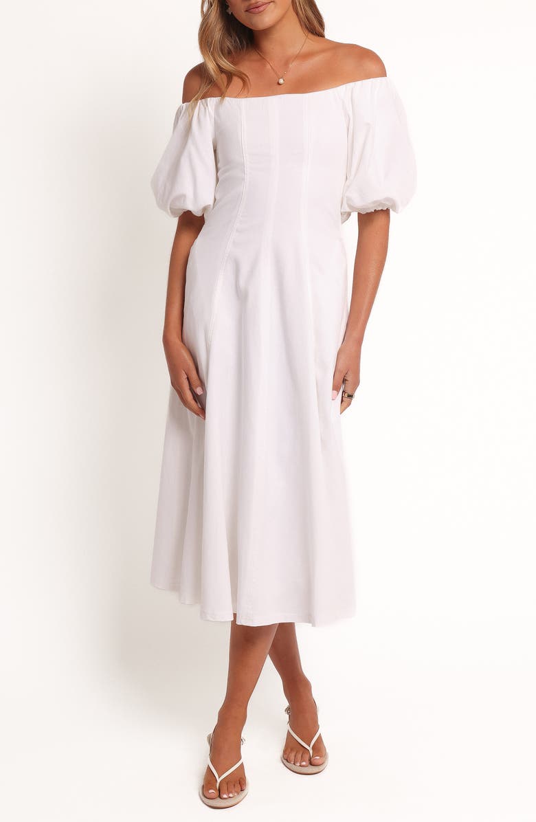 Petal & Pup Jensen Off the Shoulder Midi Dress, Main, color, Ivory