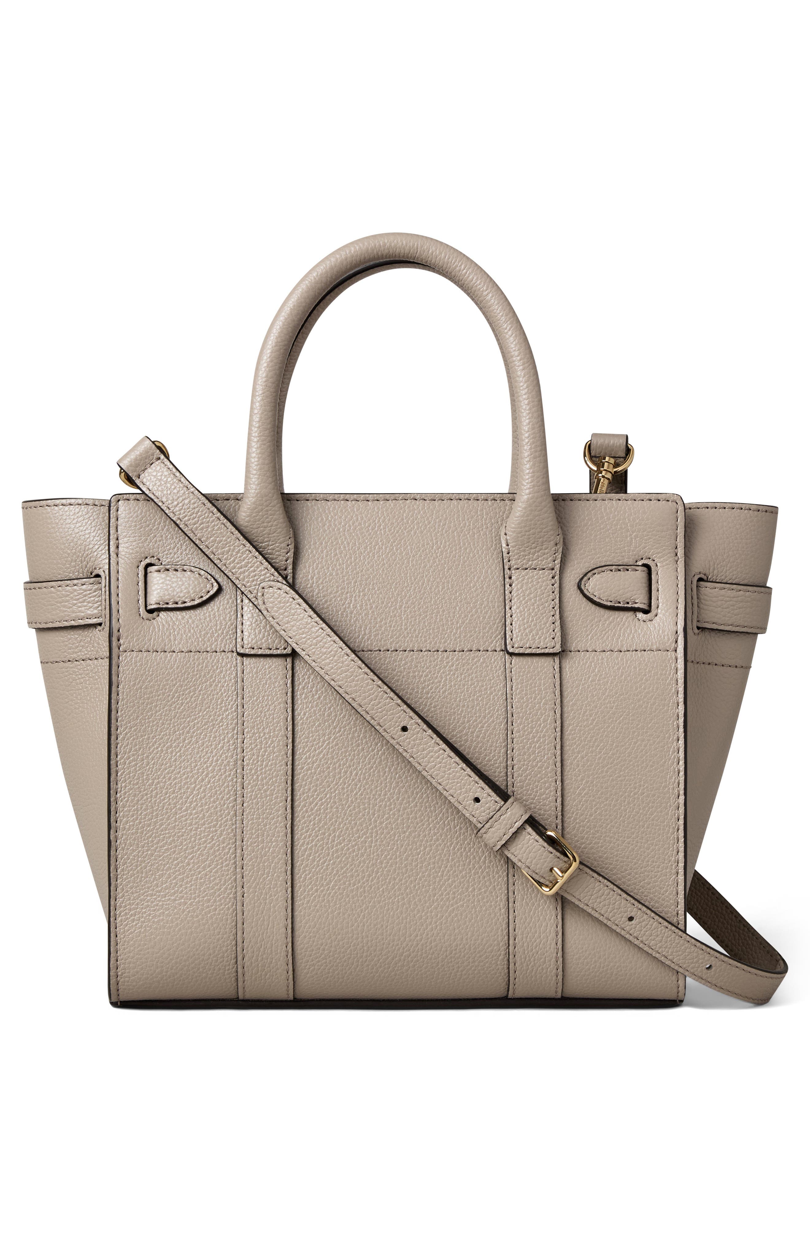Mini Zipped Bayswater Leather Tote, Alternate, color, CASHMERE TAUPE