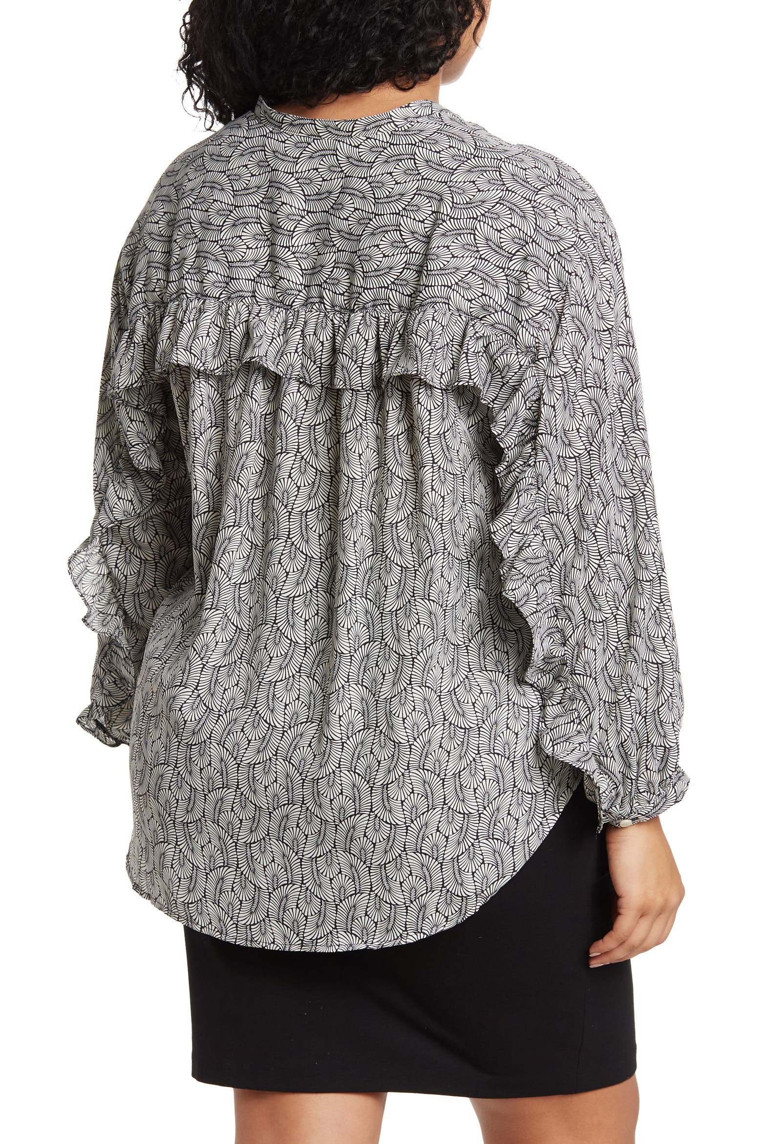 Ruffle Model MAX STUDIO Ruffle Back Long Sleeve Blouse (Women) | Nordstrom