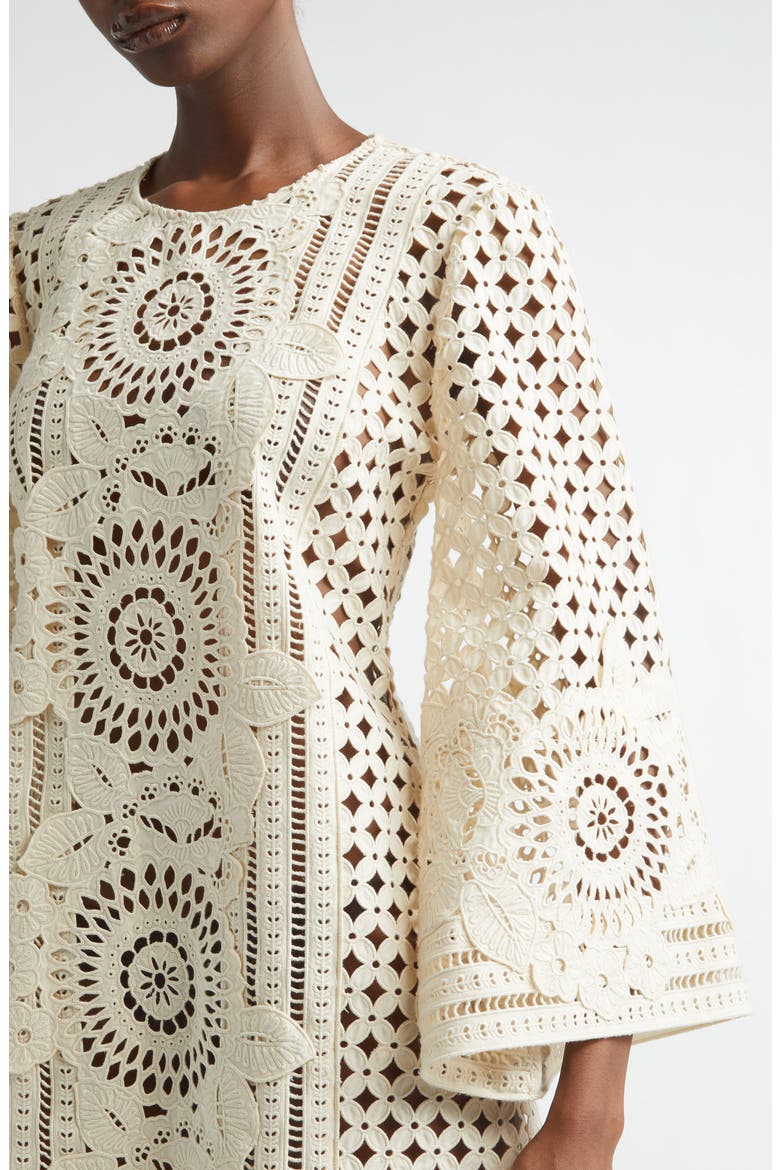Indra Embroidered Silk Eyelet Minidress, Alternate, color, TEA