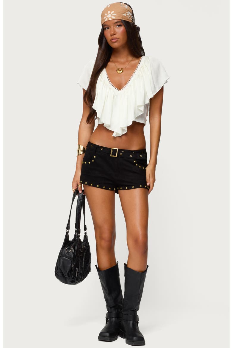 Belted Studded Faux Suede Microshorts, Alternate, color, BLACK