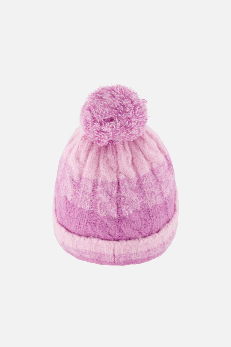 Cable-Knit Fleece-Lined Folded Cuff Hat with Pompom, Alternate, color, Pinkish Violet