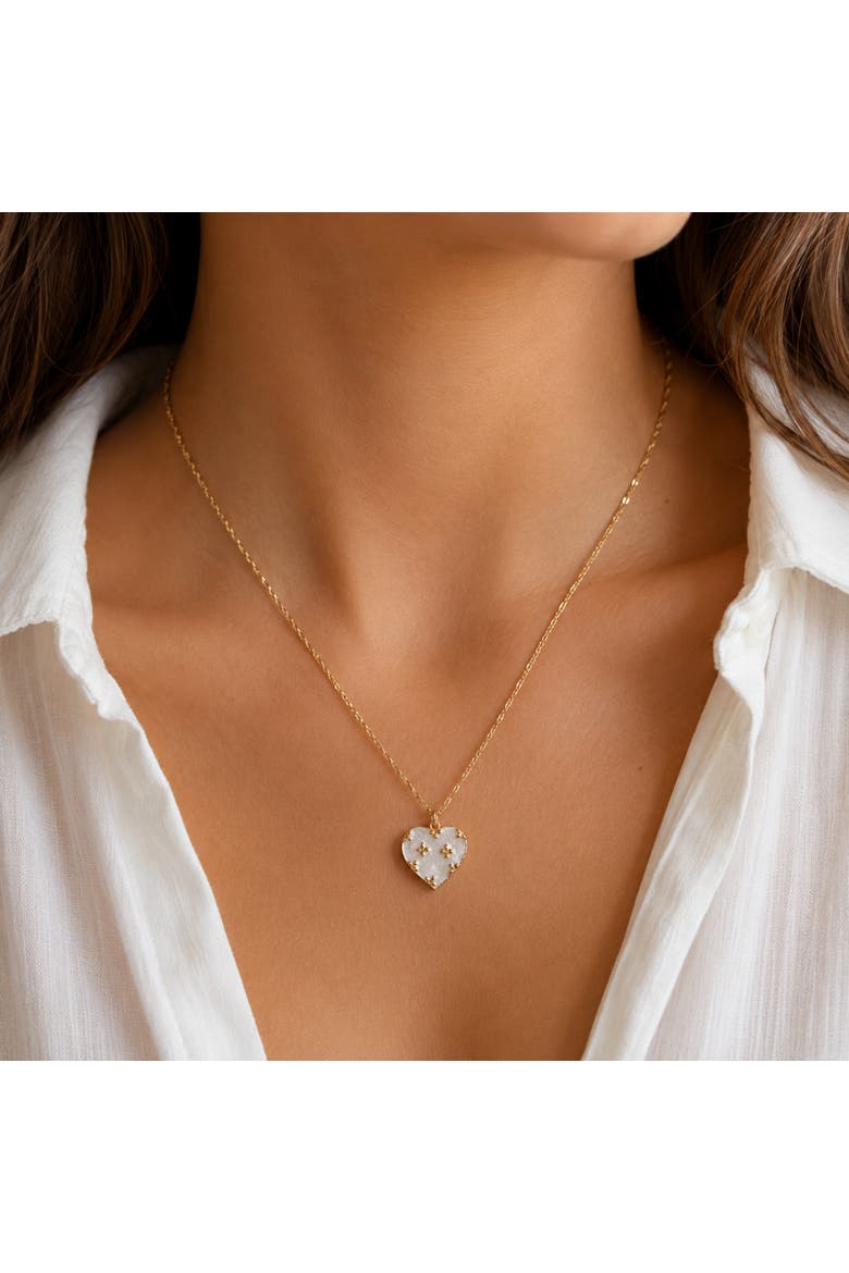 Gold-Tone Mother of Pearl Heart Necklace, Alternate, color, Gold