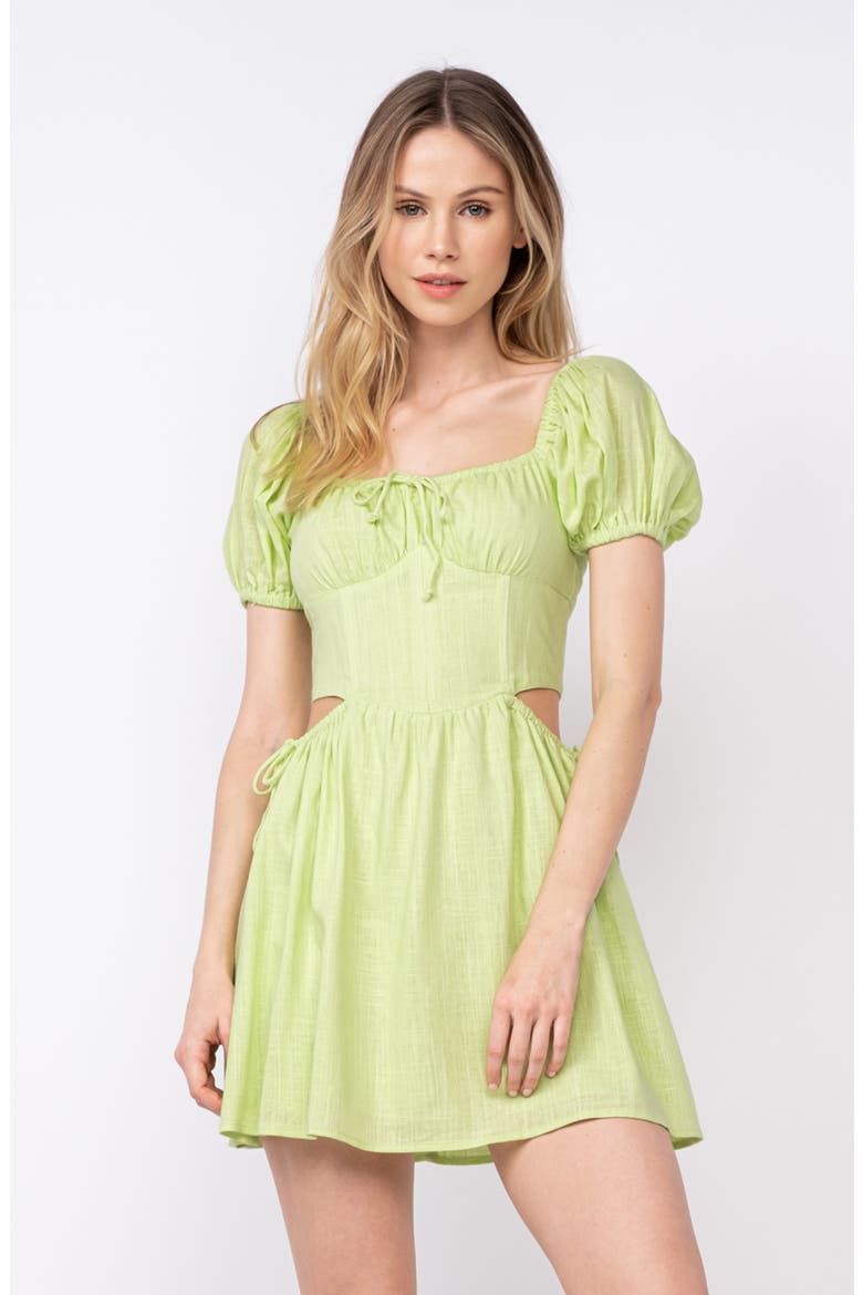 Square Neck Puff Sleeve Minidress, Alternate, color, LIGHT GREEN