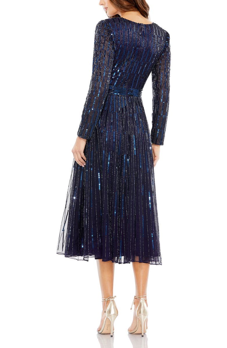 Mac Duggal Long Sleeve Tea Length Dress, Alternate, color, Midnight