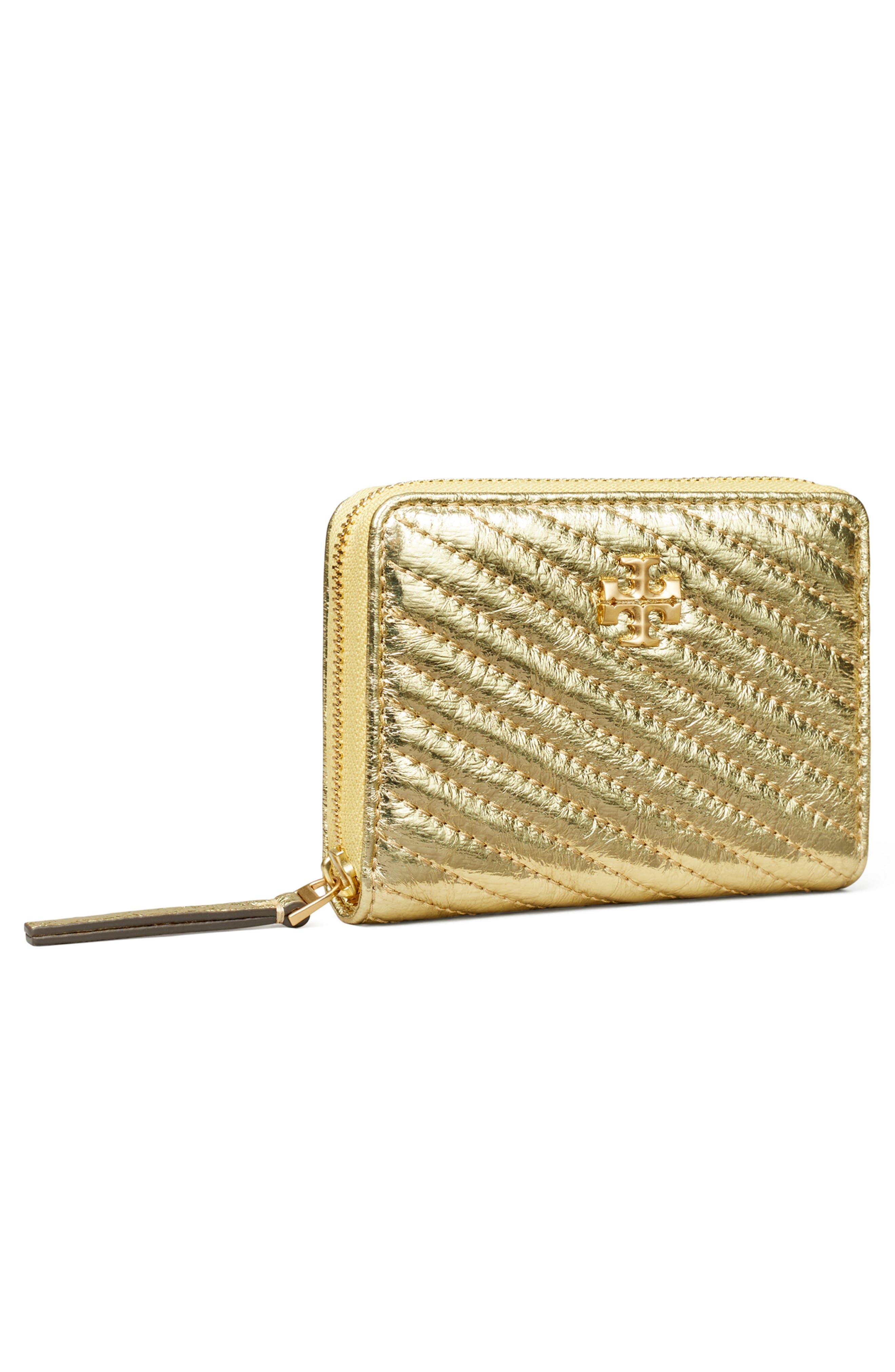 Tory Burch Small Kira Moto Quilted Metallic Leather Zip Wallet