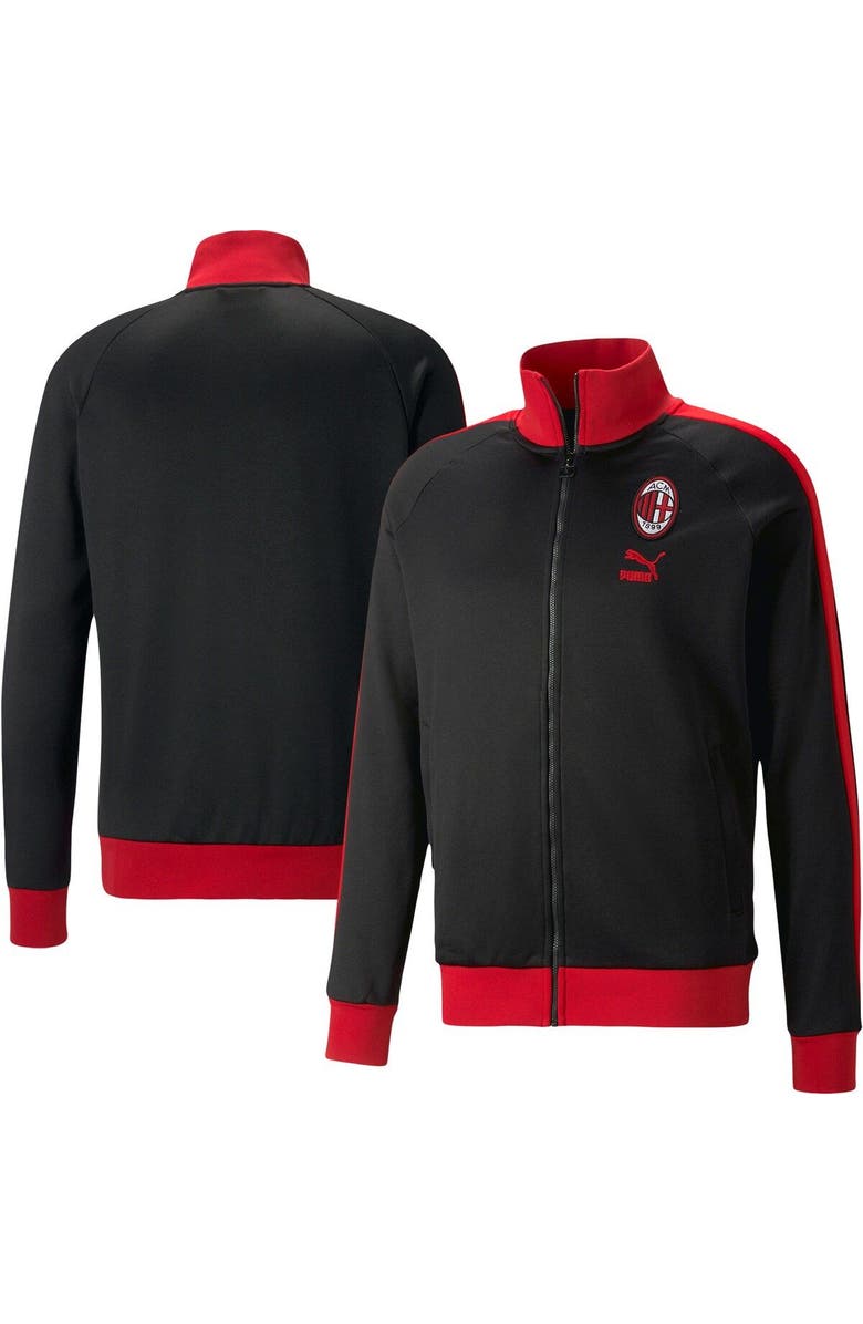 PUMA Men's Puma Black AC Milan ftblHeritage T7 Raglan Full-Zip Track Jacket, Main, color, 