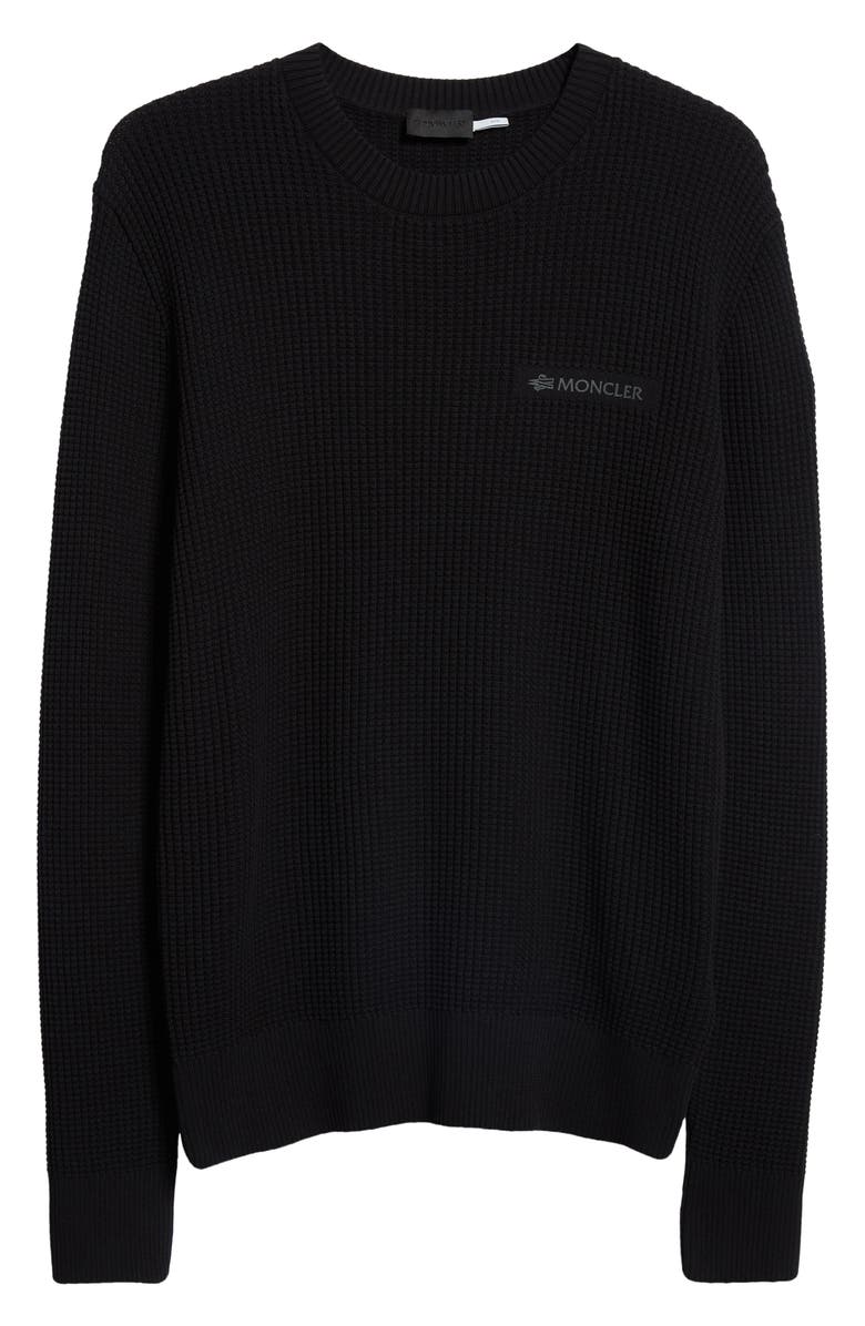 Moncler Reflective Logo Patch Waffle Knit Sweater, Alternate, color,