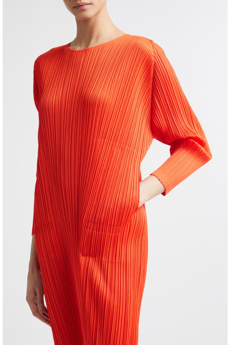 Monthly Colors February Pleated Long Sleeve Midi Dress, Alternate, color, RED