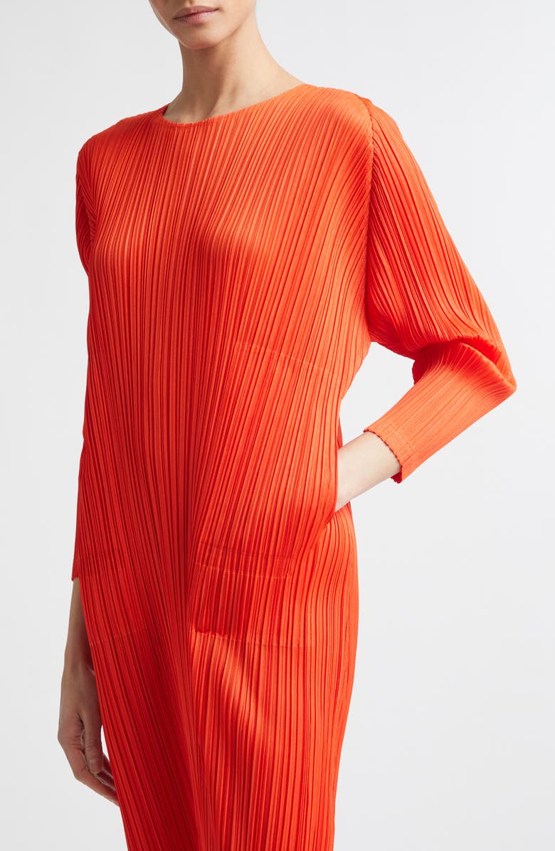 Pleats Please Issey Miyake Monthly Colors February Pleated Long Sleeve Midi Dress, Alternate, color, Red