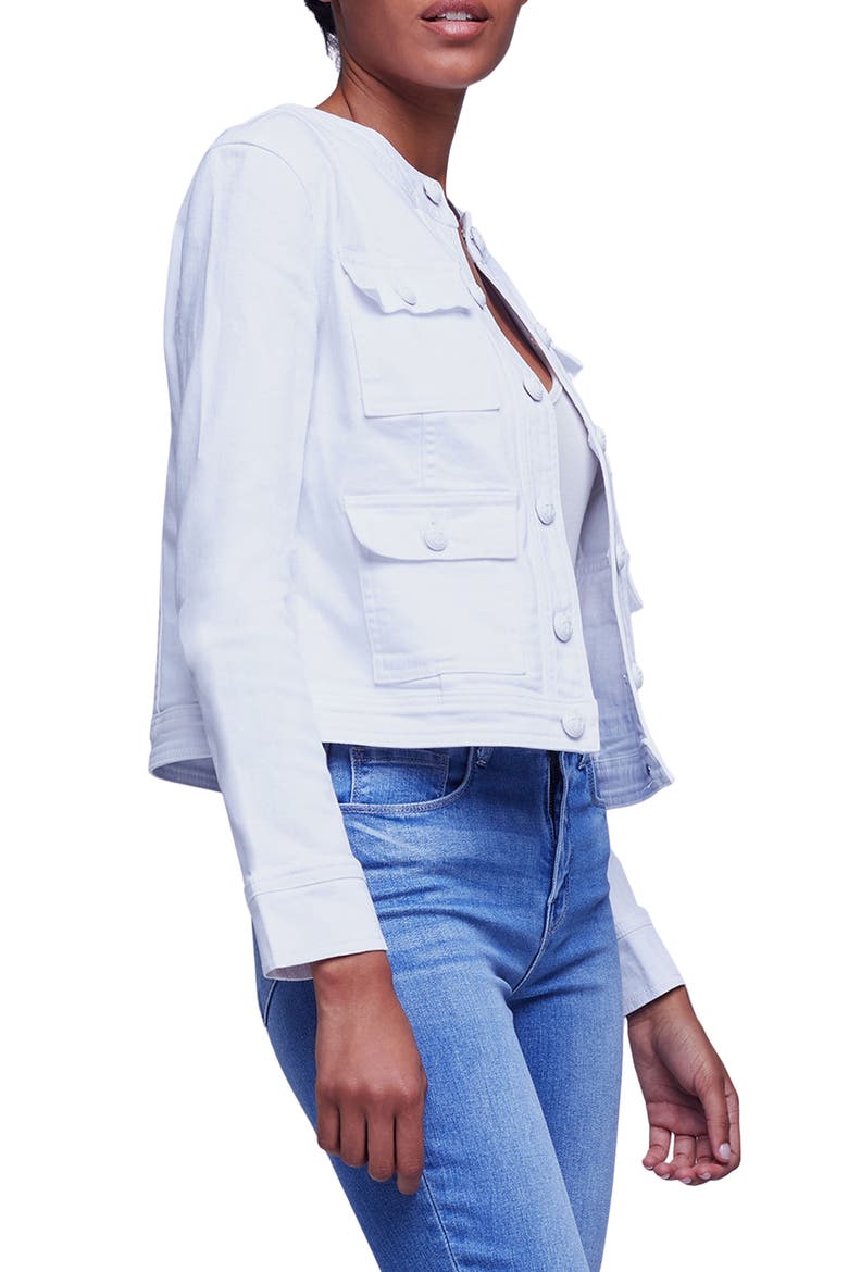 Yari Collarless Stretch Cotton Jacket, Alternate, color, BLANC
