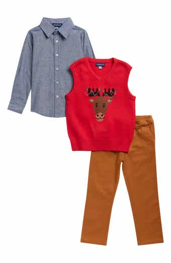 Kids' Santa Sweater Vest, Shirt & Pants Set