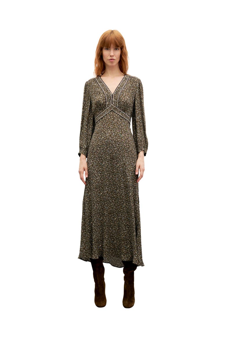 Caryl Abstract Print Midi Dress, Main, color, Khaki Green