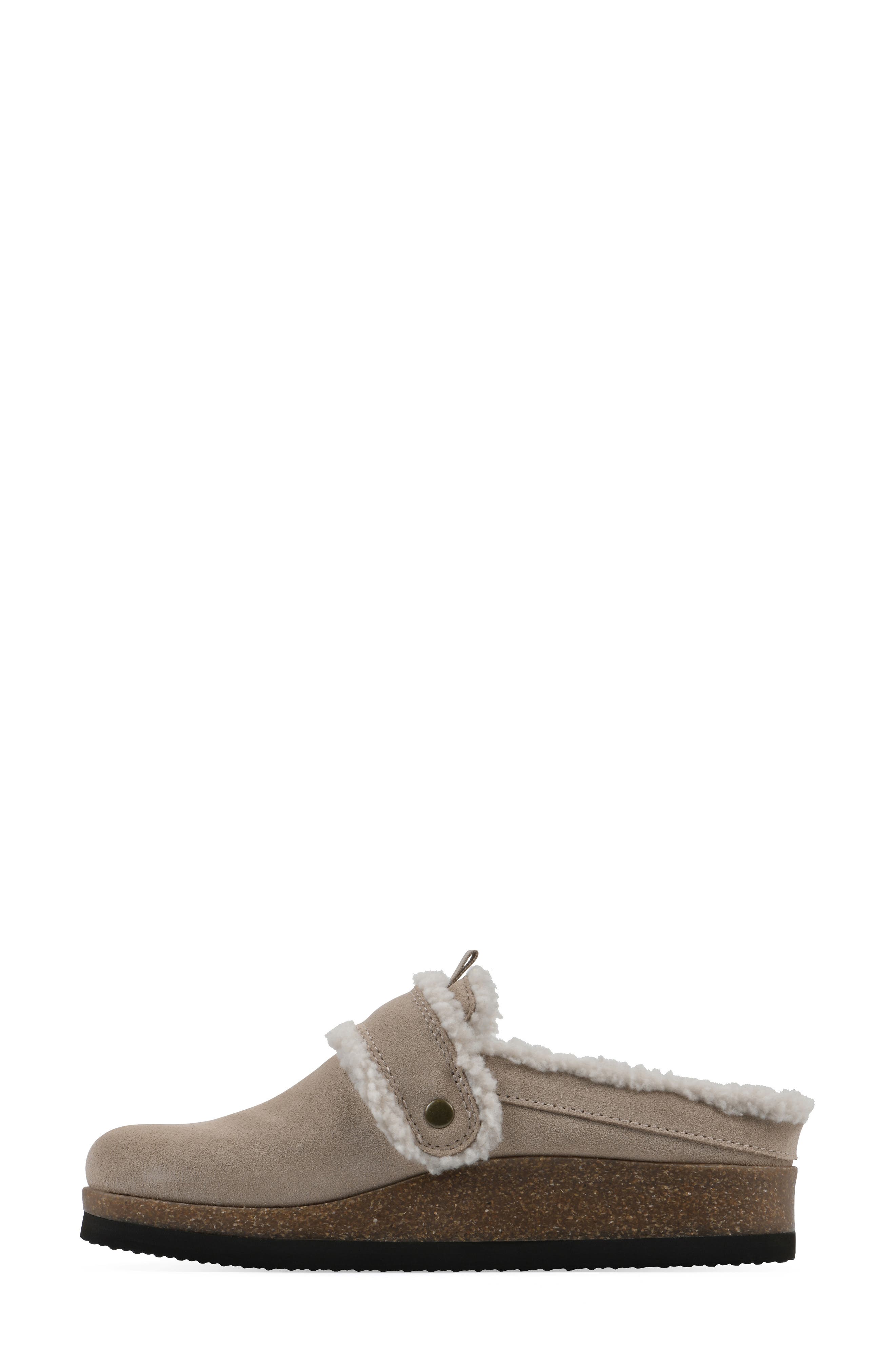 Baylen Faux Shearling Trim Clog, Alternate, color, SANDAL WOOD SUEDE FAUX FUR