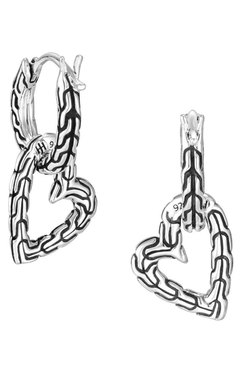 John Hardy Classic Chain Sterling Silver Heart & Huggie Hoop Earrings, Alternate, color, 