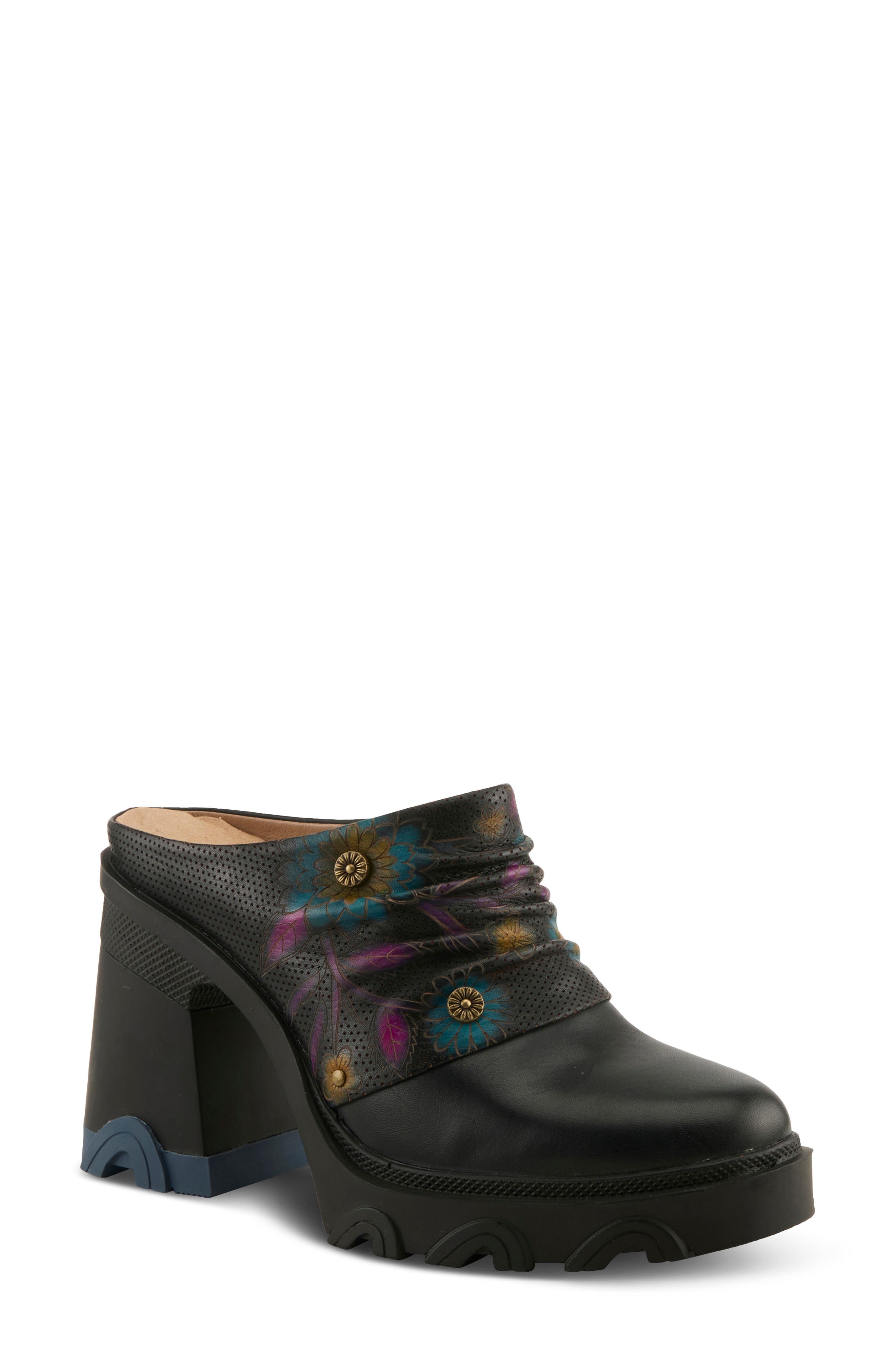 L'Artiste by Spring Step Chemistry Platform Mule, Main, color, Black Multi
