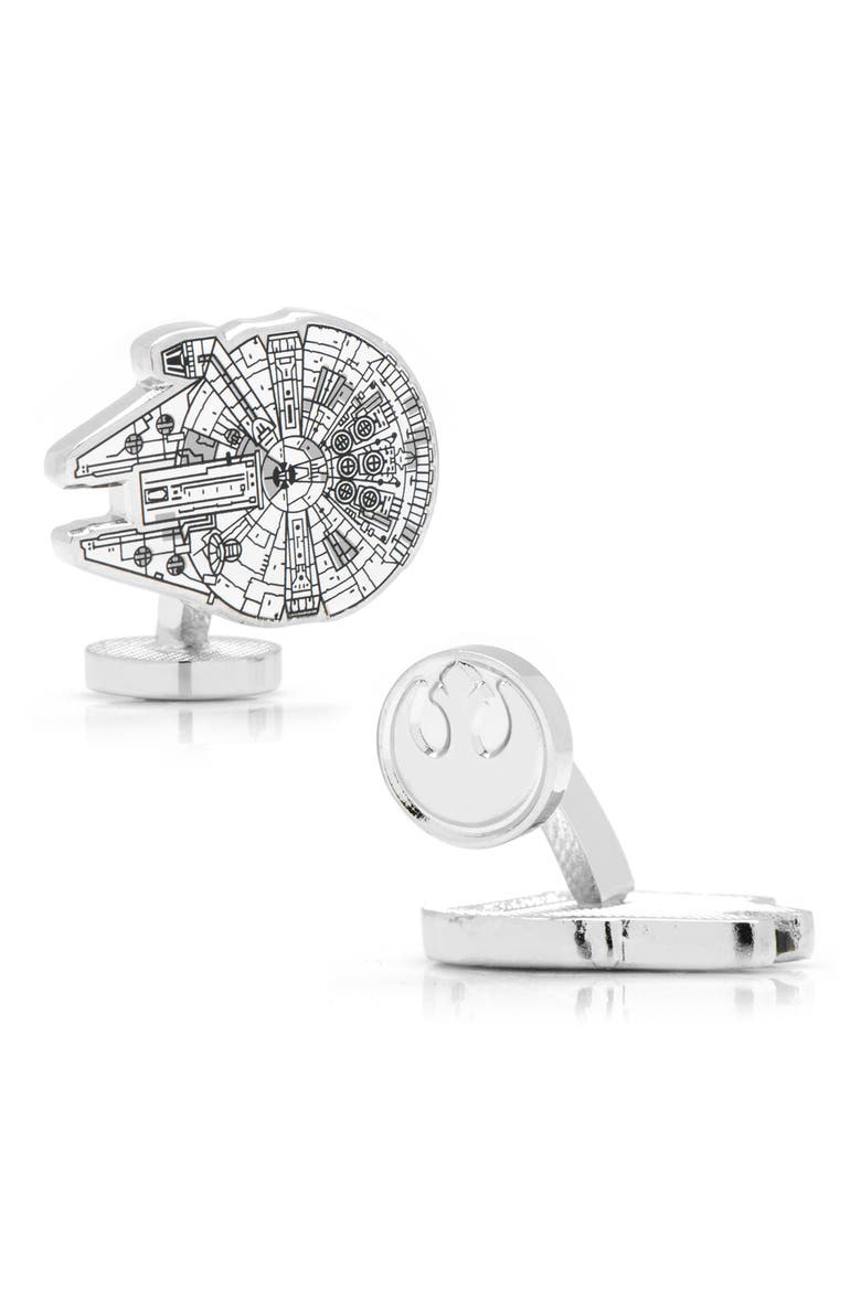 Star Wars™ - Millennium Falcon Blueprint Cuff Links, Alternate, color, WHITE/ BLACK/ SILVER