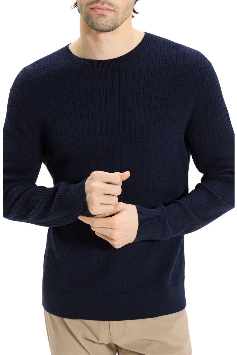 Riland Cable Stitch Cotton Crewneck Sweater, Main, color, BALTIC