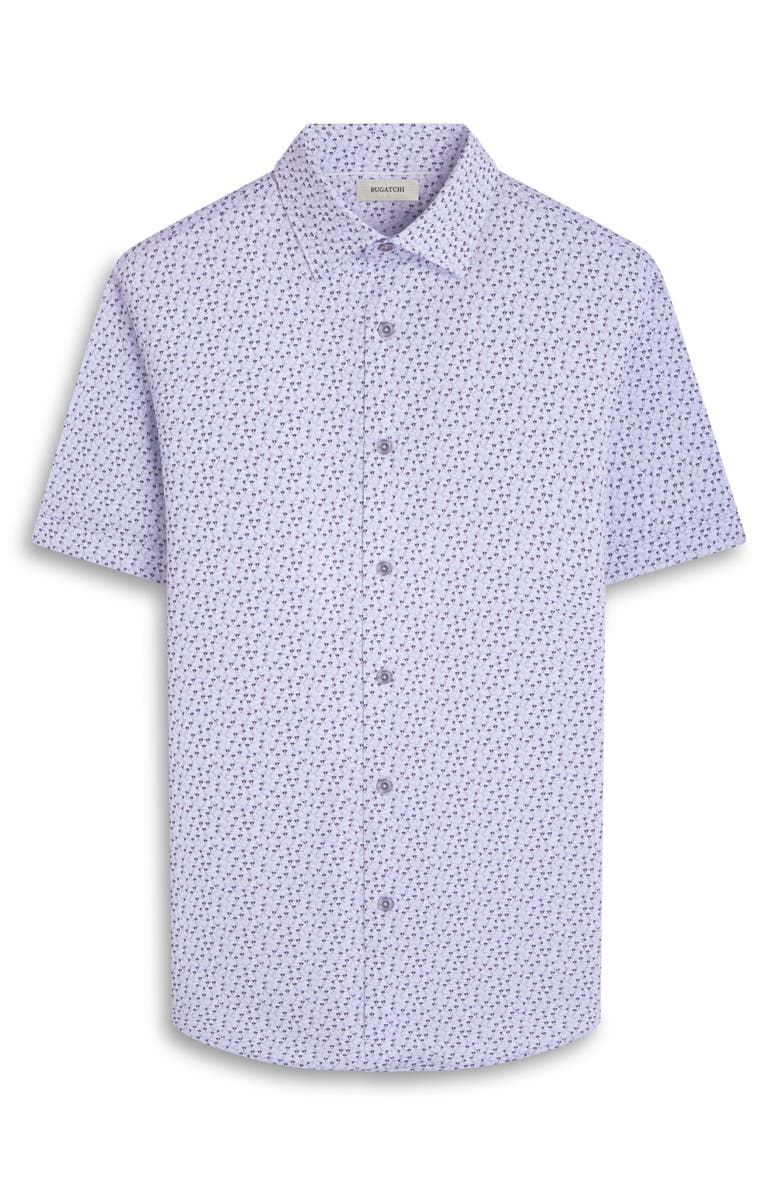 Bugatchi Miles OoohCotton<sup>®</sup> Jack Russell Print Short Sleeve Button-Up Shirt, Alternate, color, White