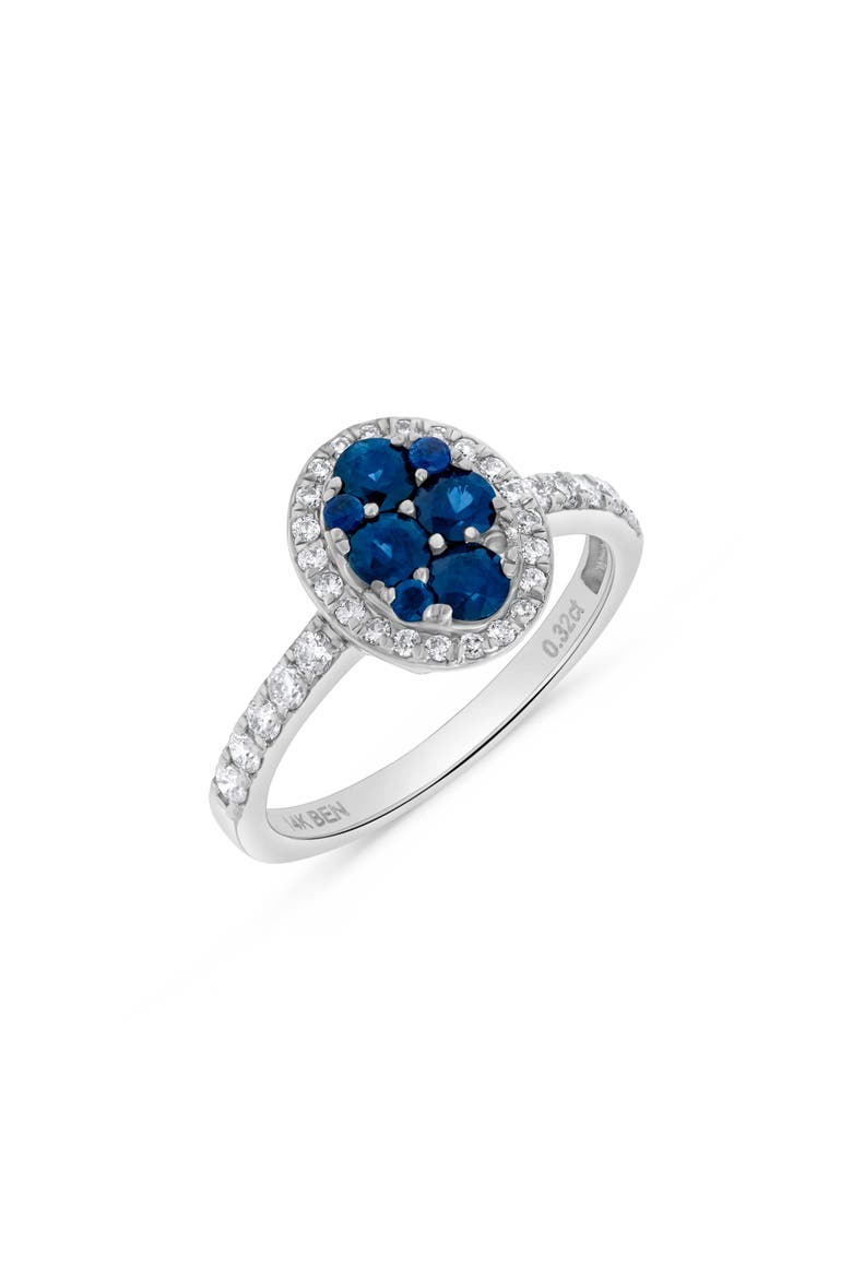 Sapphire Oval Shaped & Diamond Cluster Ring in 14K White Gold, Alternate, color, 14K White Gold