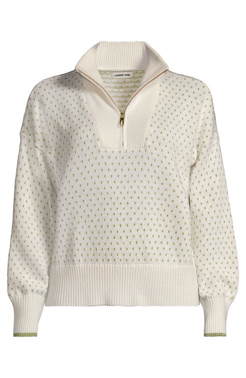 Lands' End Drifter Shaker Wedge Quarter Zip Sweater In White