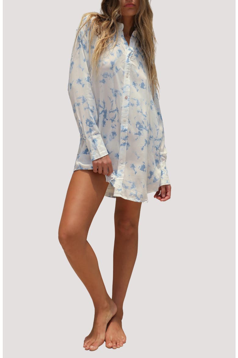 Print Long Sleeve Cover-Up Shirtdress, Main, color, SKY DREAM