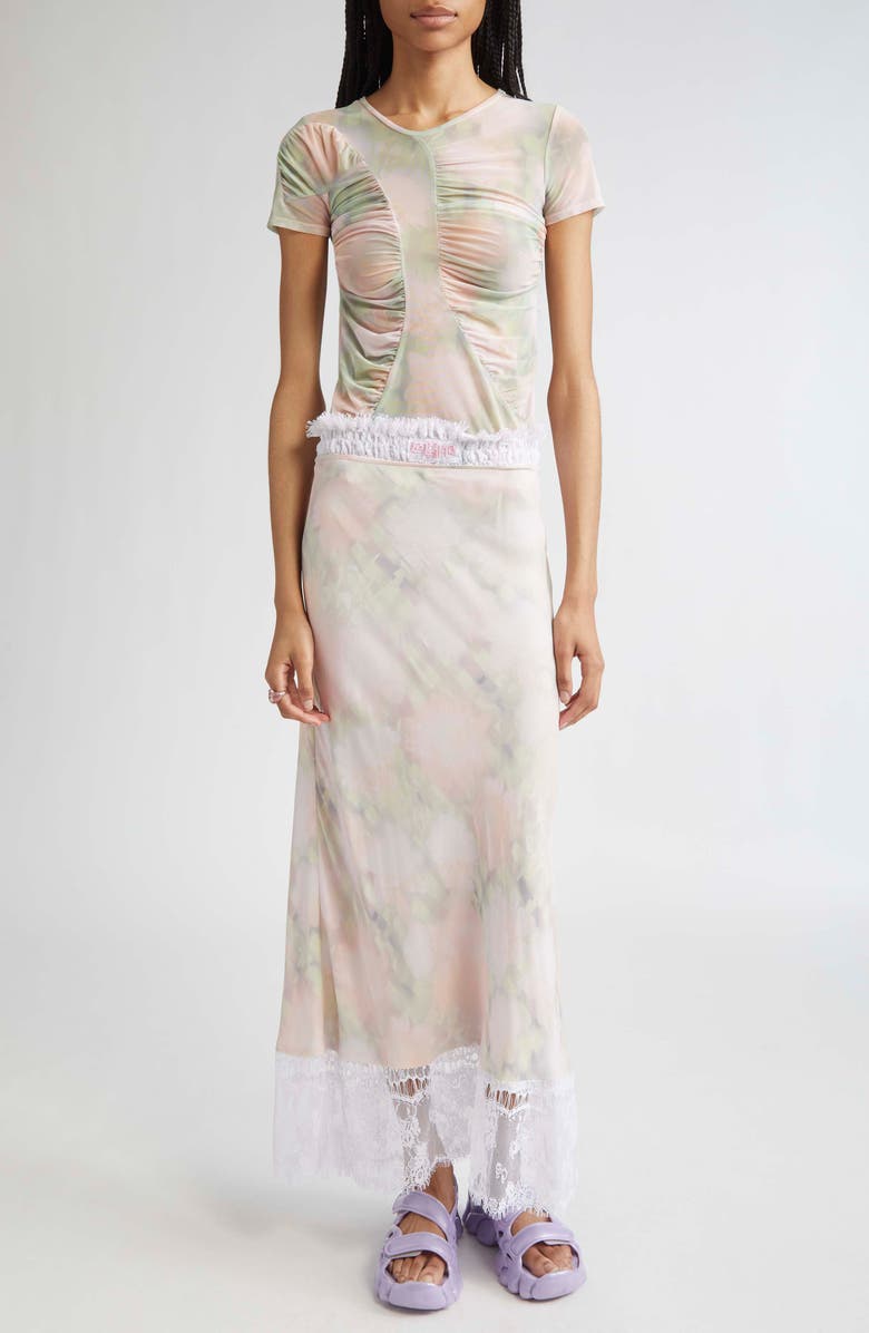 Collina Strada Serpentine Short Sleeve Ruched Mesh Top, Alternate, color, Washed Daisy Plaid