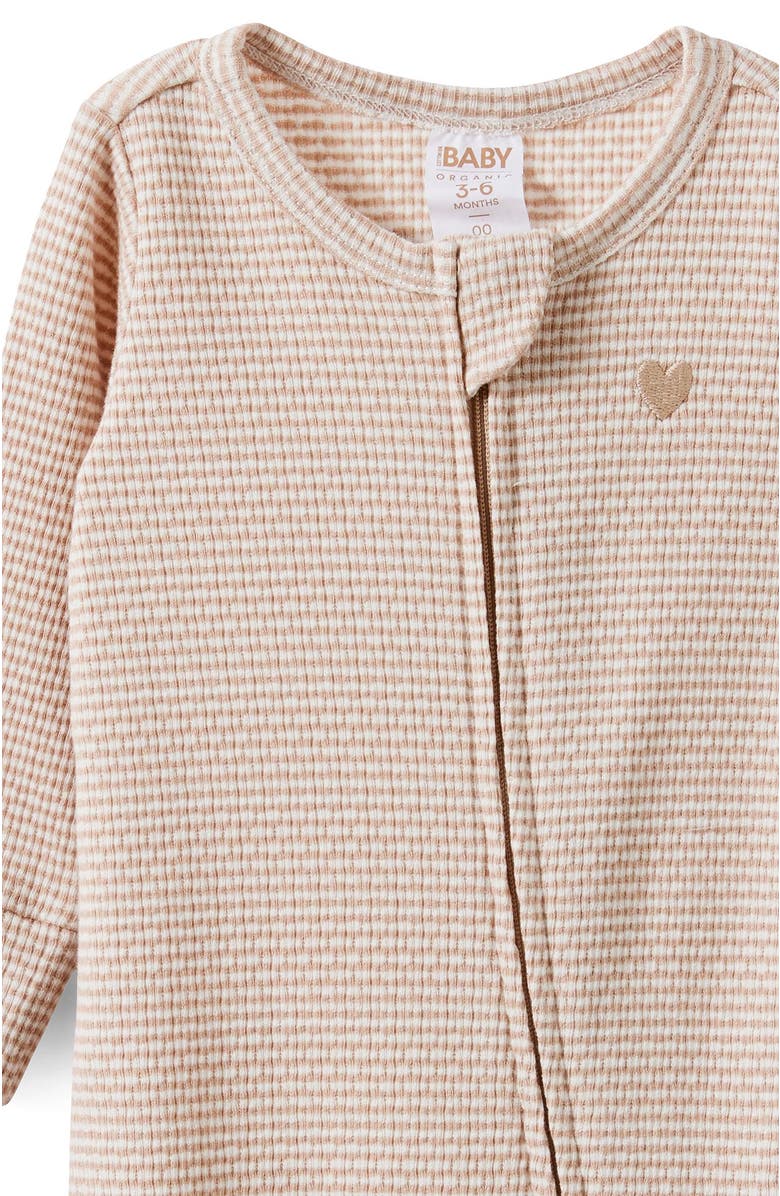 Cotton On Kids Littlie Organic Long Sleeve Zip All In One Romper, Alternate, color, Latte Cream Finley Stripe