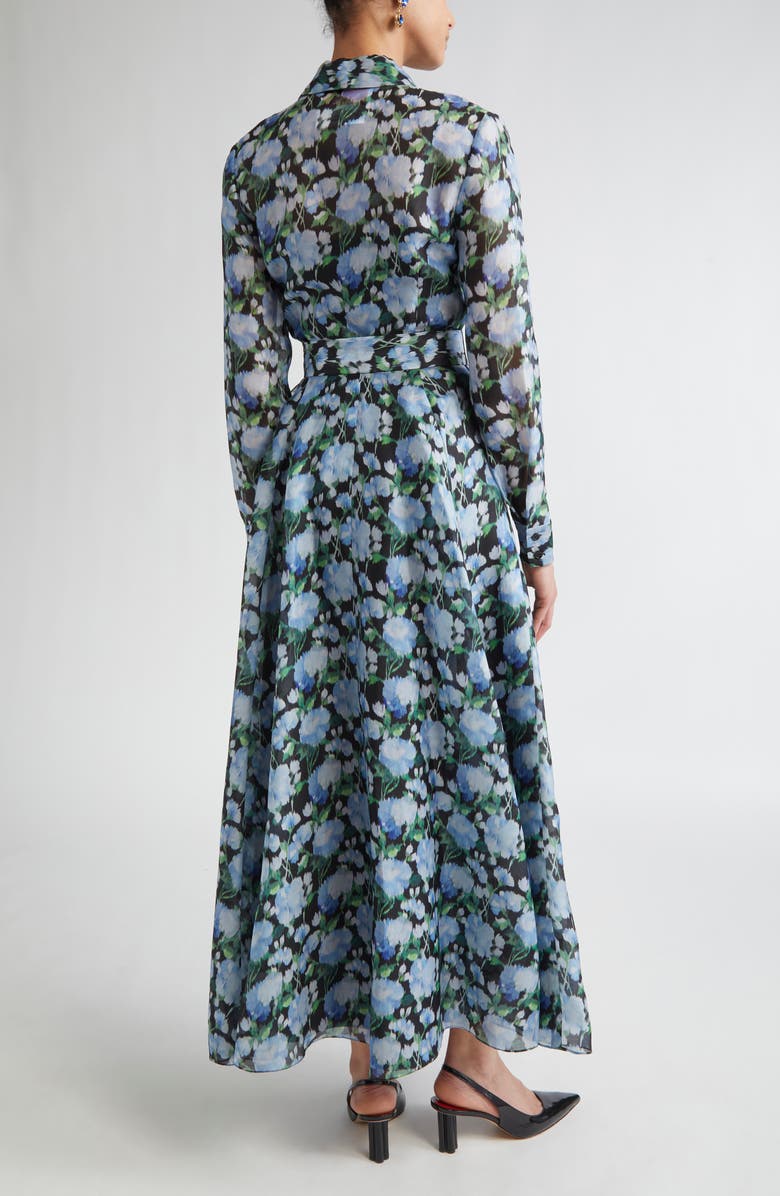 Carolina Herrera Floral Print Long Sleeve Trench Dress, Alternate, color, Blue Multi Color