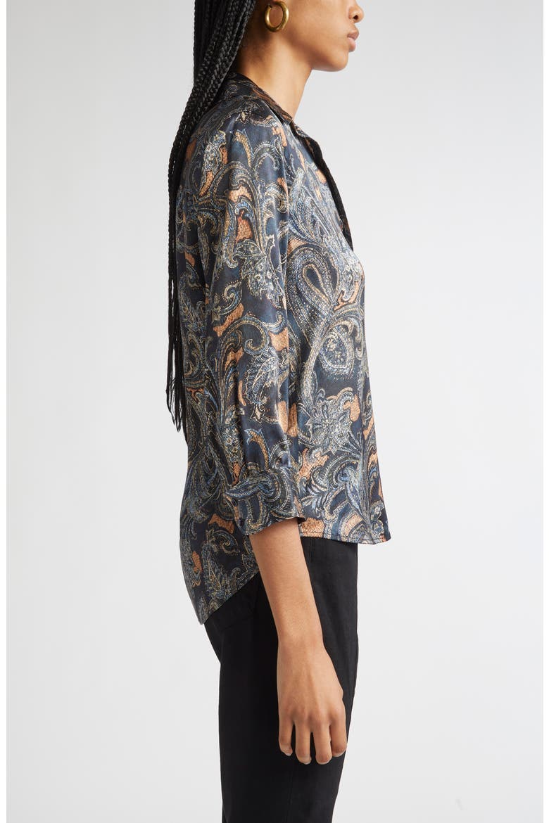 Dani Print Three-Quarter Sleeve Silk Button-Up Shirt, Alternate, color, MIDNIGHT MULTI ETCHED PAISLEY