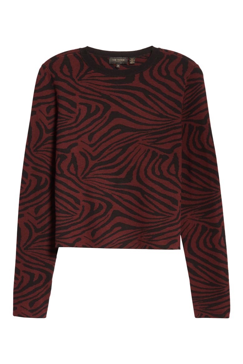 Zebra Jacquard Sweater, Alternate, color, OXBLOOD