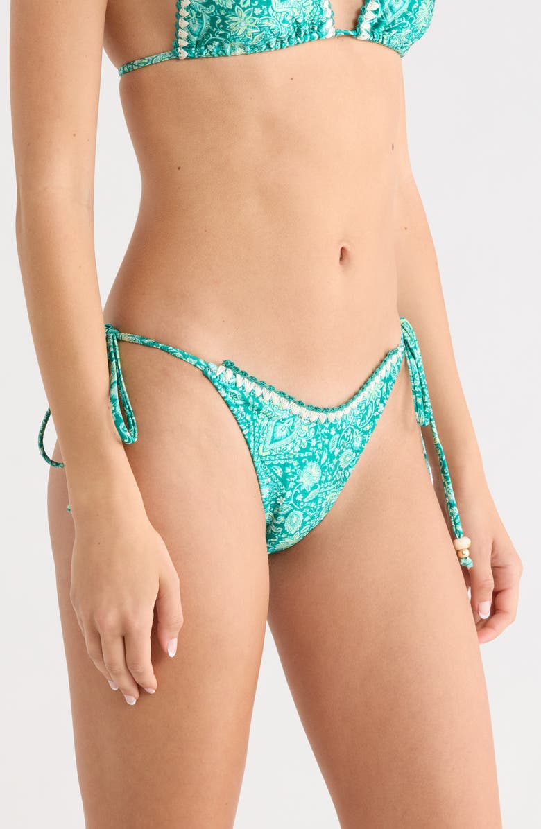Kulani Kinis Crochet Dipped Side Tie Bikini Bottoms, Alternate, color, Emerald Aura