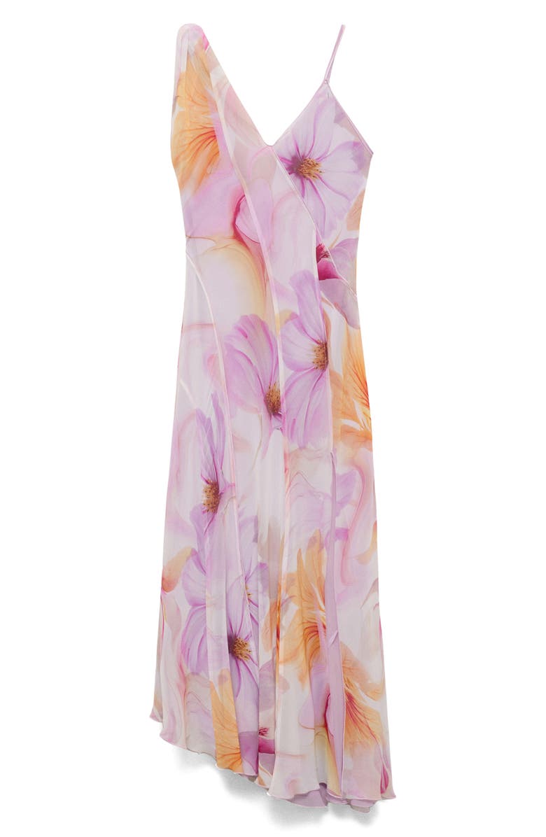 MANGO Floral Print Asymmetric Chiffon Maxi Dress, Alternate, color, Light/ Pastel Purple