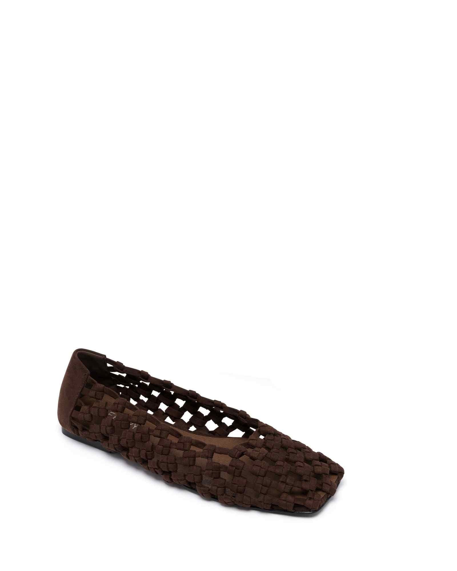 Genesis Square Toe Woven Flats, Main, color, CHOCOLATE FAUX SUEDE
