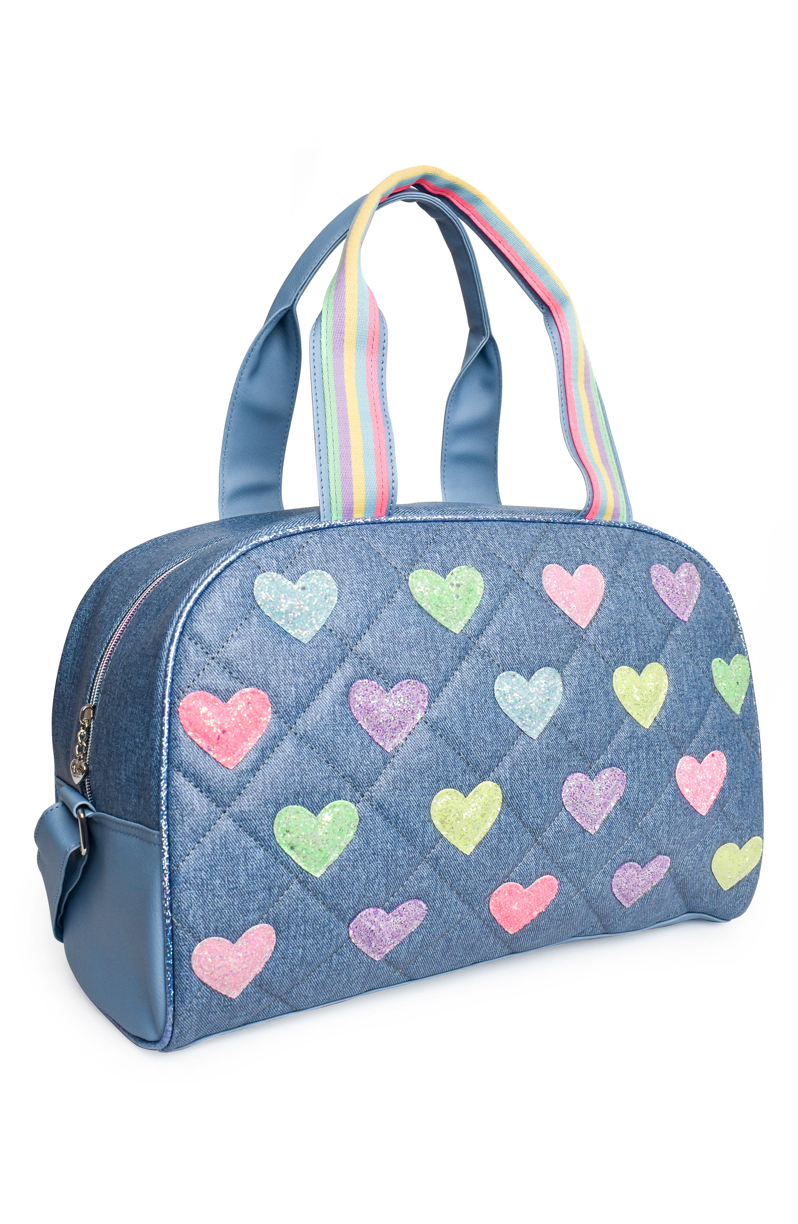 OMG Accessories Kids' Heart Diamond Quilted Duffle Bag, Alternate, color, 