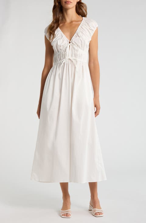 Liv Ruched Stretch Cotton Poplin Midi Dress