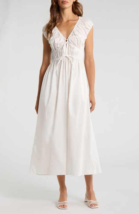 Liv Ruched Stretch Cotton Poplin Midi Dress