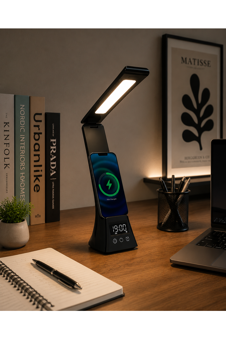 LED Desk Lamp & 5-in-1 Wireless Charger Set, Alternate, color, Black