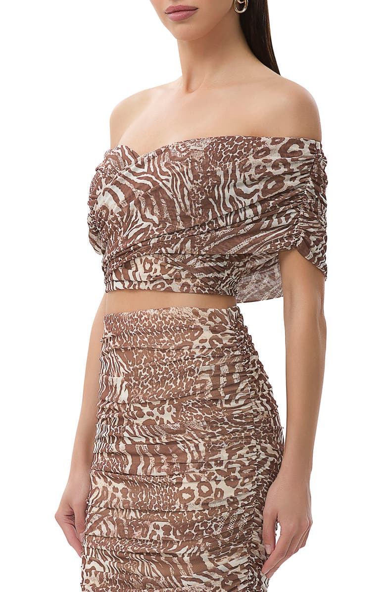 AFRM Fabiola Off the Shoulder Crop Top, Alternate, color, Taupe Animal