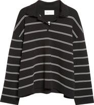 AMI Paris Mattiussi Ami de Coeur Embroidered Stripe Long Sleeve Cotton Polo Sweater
