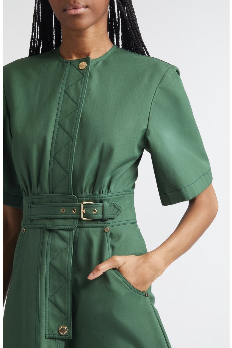 Cotton Gabardine A-Line Midi Dress, Alternate, color, RACING GREEN