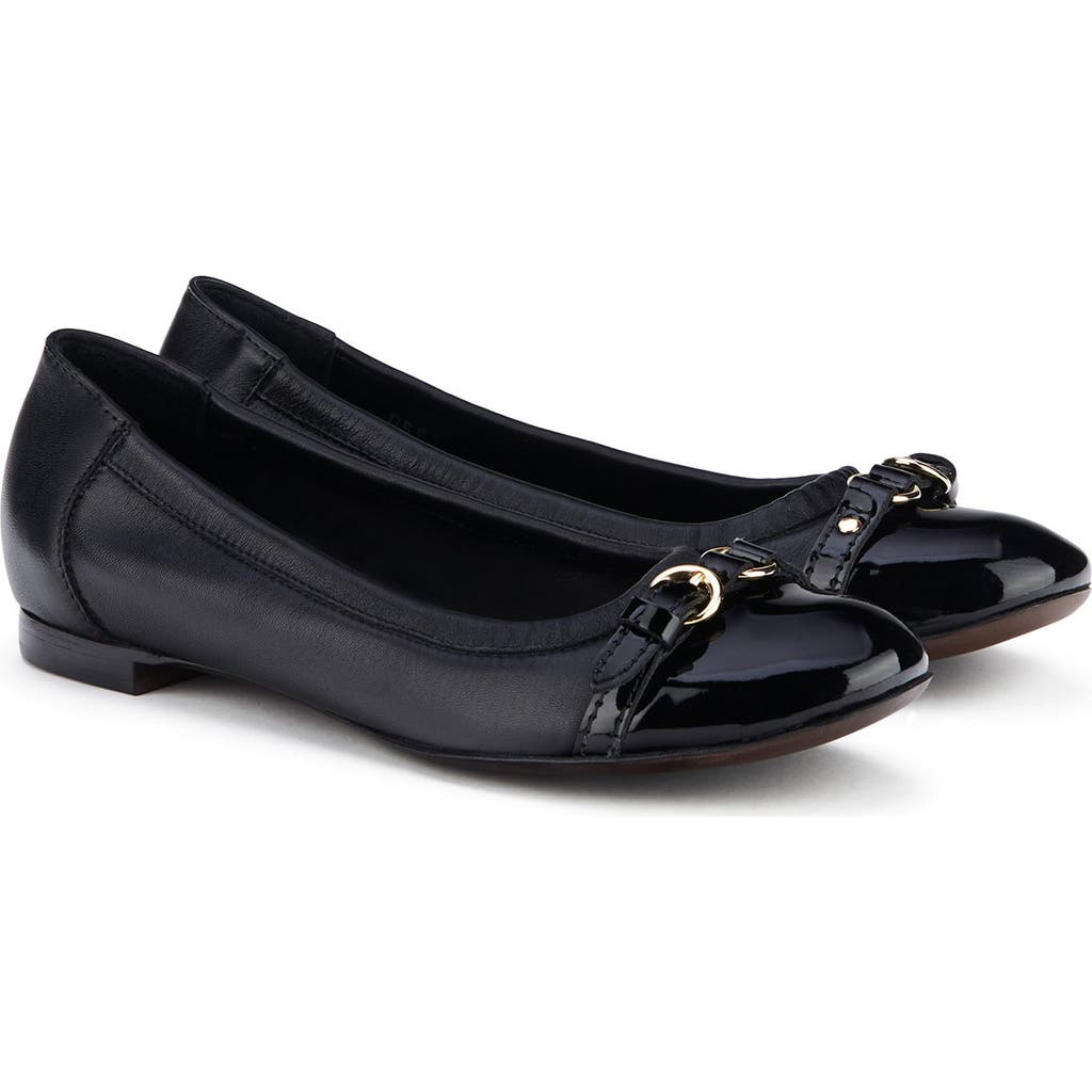 AGL Monika Cap Toe Ballet Flat in Black With Gold Buckle  product