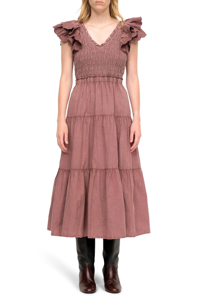 Heidi Flutter Sleeve Tiered Dress, Main, color, ROSE